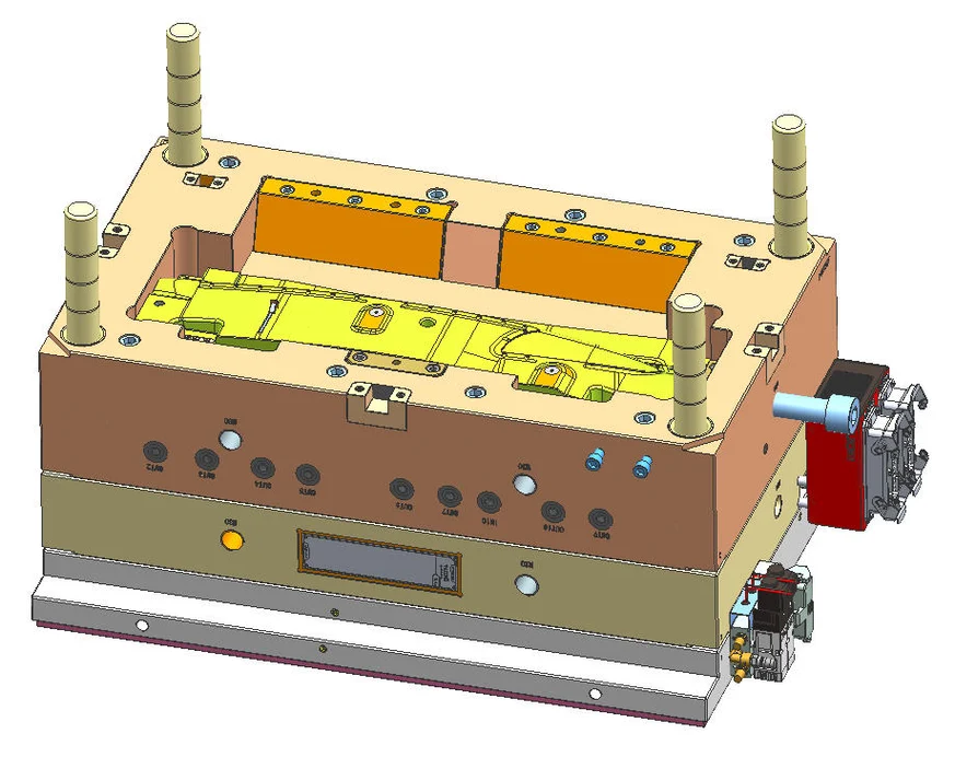 Cavity plate 3D structure with integrated YUDO hot nozzle for automotive mold