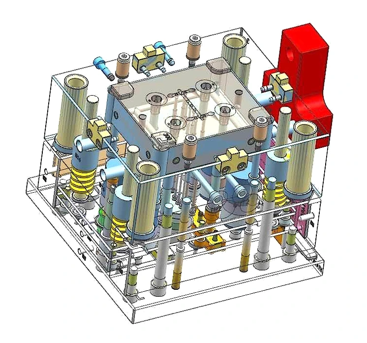 Injection mold design core side with ejection and cooling